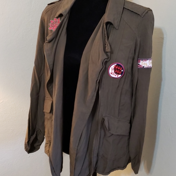 Xhilaration womens jacket green army utility sz M - Picture 6 of 8